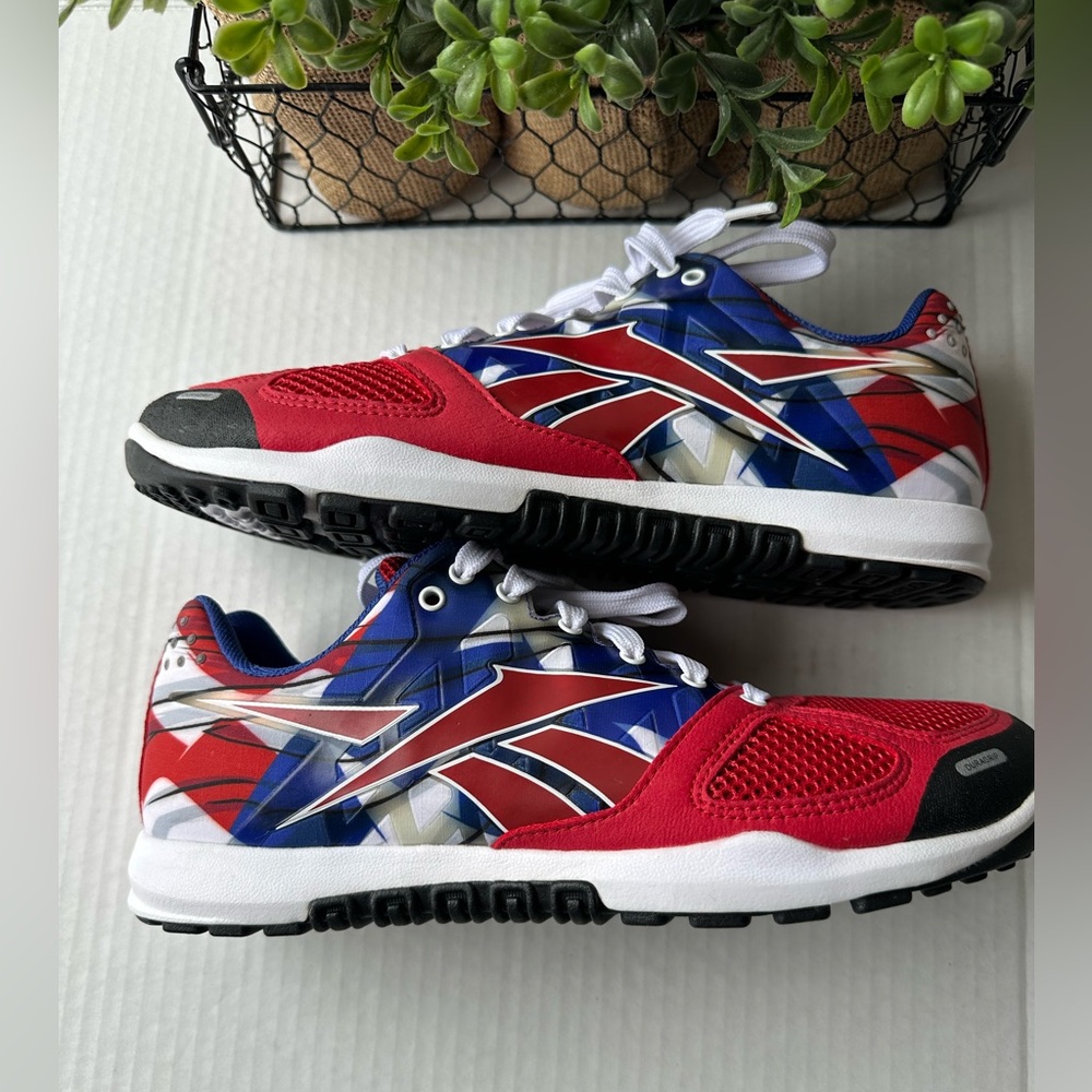 Reebok Red and Blue Graphic Sneakers‎